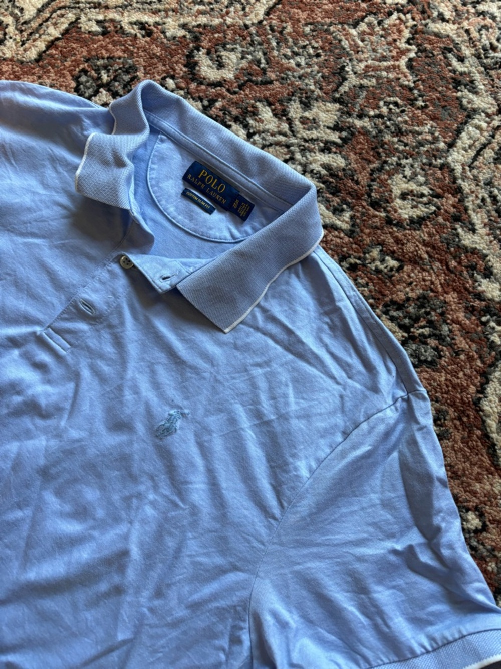 Polo Ralph Lauren Men's Custom Slim Fit Mesh Polo Shirt Blue (shrunken) Fits M